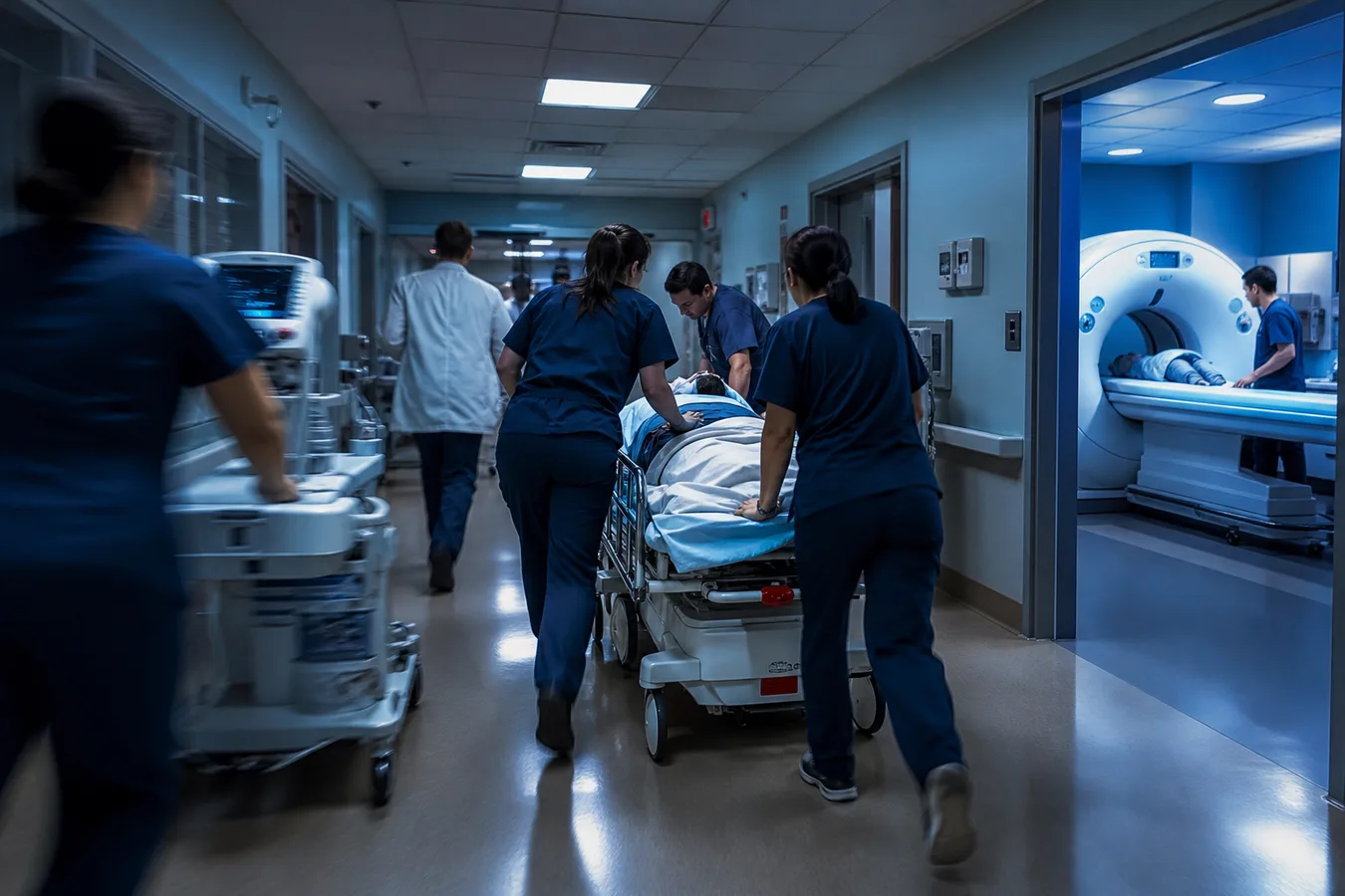 Urgent care clinician reviewing a time-sensitive imaging study