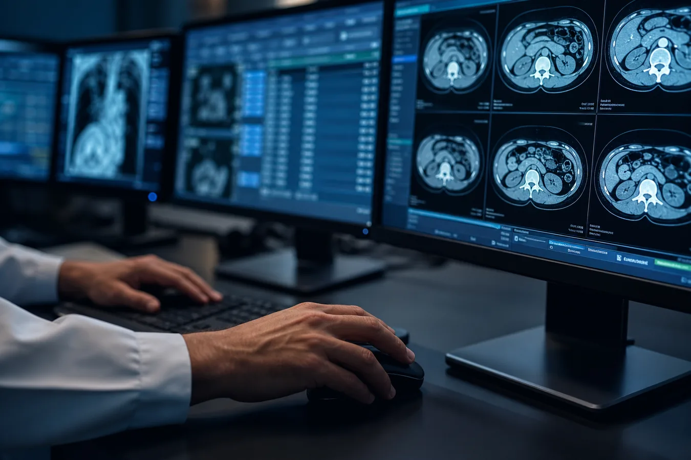 Virtual PACS administrator managing a radiology worklist on a workstation